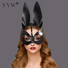 Party Masks Rivets Studded Mask Masquerade Punk Leather Bunny Girl Ear Mask Cosplay Anime Party Gothic Blindfold Adult Women Carnival Props 230313