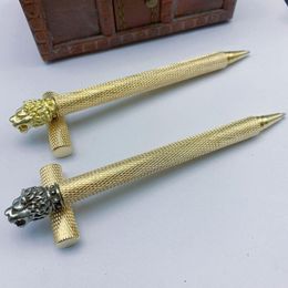 Lion Carving Pattern High End Metal Brass 0.5mm Signature Pen Learning Office Writing Ballpoint School Stationery Gift