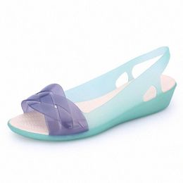 Rainbow Sandals Jelly Shoes Women Wedges Sandalias Woman Sandal Summer Candy Color Peep Toe Bohemia Beach Sweet Slipper Shoes Girl D7GM#