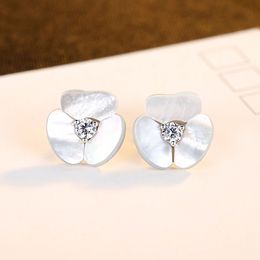 Spring new fashion shell flowers s925 silver stud earrings plated with 18k gold shiny zircon sexy women earrings luxury Jewellery accessories gifts