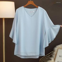 Women's Blouses BANERDANNI Tops Brand 2023 Summer Women's Chiffon Shirt V-neck Short-sleeved Top Large Size Loose And Thin