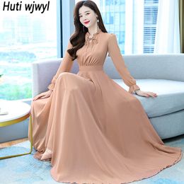 Casual Dresses Korean Vintage Solid Maxi Dress Spring Autumn Black Casual Beach Midi Dress Women Party Bodycon Long Sleeve Night Vestidos 230313