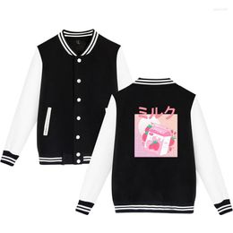 Men's Jackets Fashion Kawaii Strawberry Milk Box Baseball Jacket Men Women Hoodie Sweatshirts Tops Long Sleeve Unisex Harajuku Hoodies