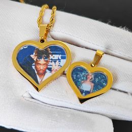 Custom Heart Shape Charm Memorial Photo Pendant Necklace Stainless Steel Jewellery