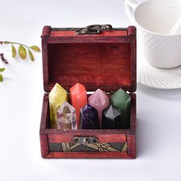 Decorative Figurines 1set Treasure Wooden Box Suit Seven Star Array Crystal Pillar Wand Points Energy Gem Room Decoration