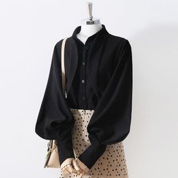 Women's Blouses Shirts Chic Lolita Style Blouse Women Tops Spring Summer Vintage French Tie Collar Streetwear Blusas Black White Shirt Women 230313