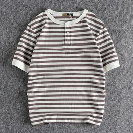 Men's T-Shirts Henry neck striped short-sleeved men's T-shirt comfortable sea soul bottom shirt half sleeve tee top shirt 102 230313