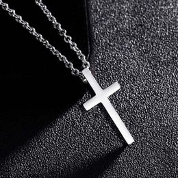 Pendant Necklaces Titanium Steel Prayer Cross Necklace For Men Women Minimalist Jewellery Male Female Link Chain Choker Silver Colour