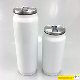 12oz 17oz Sublimation Can Stainless Steel Water Bottle Vacuum Wine Tumbler with Straw Lid Drinking Bottles Insulated Coffee Mug DIY Cans