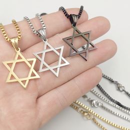 Israel Magen David Halskette Davidstern Anhänger jüdischer religiöser Schmuck Edelstahl Jungen Geburtstagsgeschenke für Sohn Enkel Box Kette 2,4 mm 30 Zoll