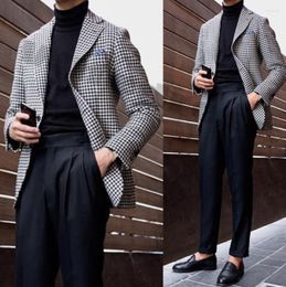 Men's Suits Men's Houndstooth Tweed Blazer Jacket Leisure Notch Lapel Two Button Wedding Groomsman Tuxedos Custom