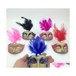 Party Mask Supper Mini Venetian Masquerade Feather Decoration Cute Wedding Gift Carnival Mardi Gras Prop Mix Color Drop Delivery Eve Dh8Wb