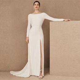 French wedding dress one-line neck slim back split engagement high-grade Long-sleeve dress GT2223