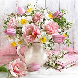 Decorative Flowers Wreaths Flowers DIY 11CT Cross Stitch Embroidery Kits Needlework Craft Set Printed Canvas Cotton Thread Home Decoration Drop 230313