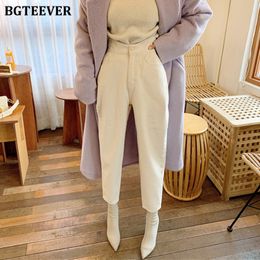 Womens Jeans BGTEEVER Women Harem Pants Fashion High Waist Loose White Denim Female Buttons Trousers Spring Streetwear 230313