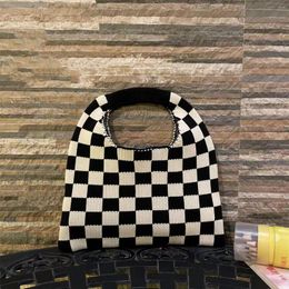 Evening Bags Selling For Women 2023 Knitting Checkerboard Handbags Contrast Colour Stitching Spring And Summer Young Energetic