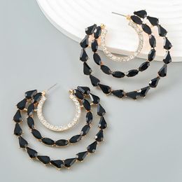 Dangle Earrings Fashion Geometry Black Crystal Drop Women Weedding Jewelry Gift Ethnic Big Moon Rhinestone Earring Wholesale
