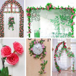 Decorative Flowers Rose Artificial Garland Pink For Wedding Home Room Decoration Garden Arch Decor Fake Flower Vine