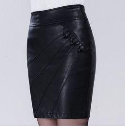 Skirts M/5Xl Women's Leather Skirts Spring Summer Slim Black Pencil Skirt Bodycon Large Size Sexy Package Hip Mini Skirt Saias K1229 230313