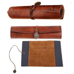 For Creative Roll Up Leather Pencil Pouch Pirate Treasure Map Pattern Pen CASE Makeup Brushes Holder School Work QXNF