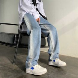 Men's Jeans 2022 New Men's Spring Summer Fashion Jeans High Street Trend Straight Loose Wideleg Pants Men's BlackBlue Denim Trousers Z0301