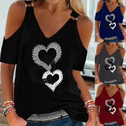 Women's Blouses Sexy Women Off Shoulder Top Short Sleeve Tshirts Summer Fashion 2023 V Neck Printing Shirts Casual Ladies Tees Tops