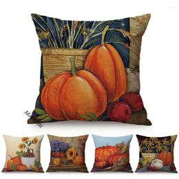 Pillow Thanksgiving Pumpkins Oil Painting Art Cotton Linen Decorative Pillows Case Autumn Harvest Symbol Home Decor Sofa S Cover