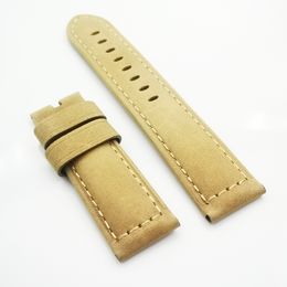 24 mm Khaki Nubuck Calf Leather Watch Band Strap Fit For Luminor Radiomir PAM Wirst Watch