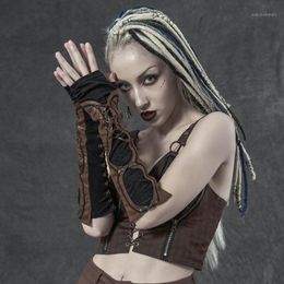 Five Fingers Gloves PUNKRAVE Women's Steampunk Fingerless Vintage Punk Retro Carved Elastic Knitting Long