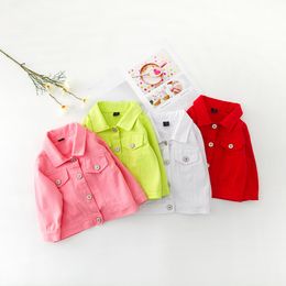 Jackets Brand Baby Girls Boys Candy Colour Denim Jacket Kids Cotton Casual Jeans Jackets Children Clothes 1-10age 230313