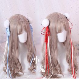 Party Masks Soft Girl Long Ribbon Plush Balls Hair Ornament Hairpin Cosplay Ancient Hanfu Tassels Fresh Headwear Style Pair Clips