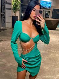 Party Dresses Cryptographic Fall Elegant Square Collar Slit Mini Dress Women Sexy Cut Out Side Chain Club Party Ruched Bodycon Dresses Gown L230313