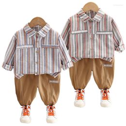 Clothing Sets Spring Autumn Boys Baby Cotton Striped Plaid Shirts Pants 2Pcs Suit For Kids Clothes Children Casual Outfits