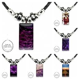 Pendant Necklaces Glass Galaxy Black Hematite Necklace Women Steel Plated Jewellery Lovely Purple Glitter For Men WomenPendant