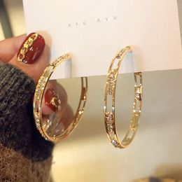 Hoop Earrings 2023 Trend Alloy Circle Rhinestone Big Fine Ladies For Women Gold Weddings Party Jewelry Gift