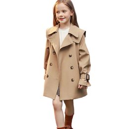 Children's Long Tench Coats Wear Girls' Windbreaker Korean Version Of Westernized Medium And Old Children Cotton Coat Medium And Long Style