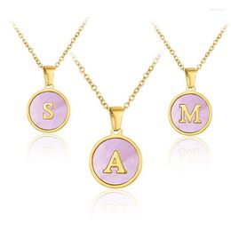 Pendant Necklaces Necklace Fashion Custom Letter Design Round Pink Shell Stainless Steel Jewelry For Women