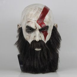 Party Masks Game God Of War 4 Kratos Mask with Beard Cosplay Horror Latex Party Masks Helmet Halloween Scary Party Props 230313