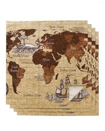 Table Napkin Vintage Nautical Map Whale Boat 4/6/8pcs Cloth Decor Dinner Towel For Kitchen Plates Mat Wedding Party Decoration