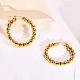 Hoop Earrings & Huggie One Pair Fashion Women Gold Round / Oval Stainless Steel Ball Beaded Wire Earring Jewellery For FriendsHoop