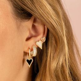 Hoop Earrings Heart Enamel For Women Real Gold Color Zircon Earring Fashion Korean Dangle