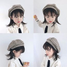 Caps Hats PU leather Simple Children Beret Elegant Girls Female Hats Vintage Octagonal Casual Boina Autumn Cap 4-11Year Old Free 230313