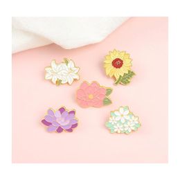 Jewelry Creative Flower Brooches Hard Enamel Pins Zinc Alloy Plant Badges Sunflower Lily Backpack Buckle Collar Decor Collection Gif Dh0Gd