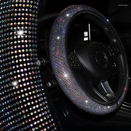 Steering Wheel Covers Diamond Crystal Car Rhinestone Leather Anti-slip Styling Elastic Interior Accessories