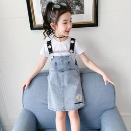 Clothing Sets Casual Summer Baby Girls Cotton White T-shirts Loose Suspenders Shorts Jeans Suit 2pcs Kids Fashion Children Outfits