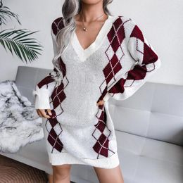 Women's Sweaters Women'S Autumn And Winter V-Neck Sweater Wrapped Dress Long Sleeve CEmbroidery Printing Gray Knit Cardigan