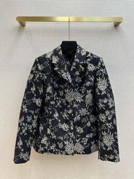 Women's Jackets 2023 Women Fashion High Quality Long Sleeved Lapel Gold Thread Rose Embroidered Jacquard Waist Blazer 1125