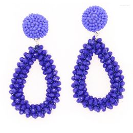 Stud Earrings Rice Bead Hand Knitting Beaded Twining Ellipse Personality Hollowed Out Bohemia Geometry Alloy Ma'am Tassel