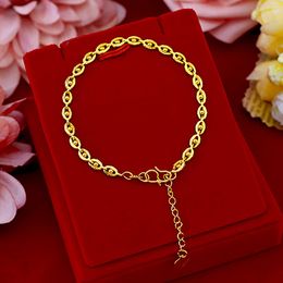 Women Bracelet Wrist Chain Thin Eye Shaped Link 18k Yellow Gold Filled Simple Style Fashion Jewelry Gift