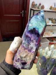 Decorative Figurines Objects & A Large Natural Colored Fluorite Crystal Point Wand 1300-1400g